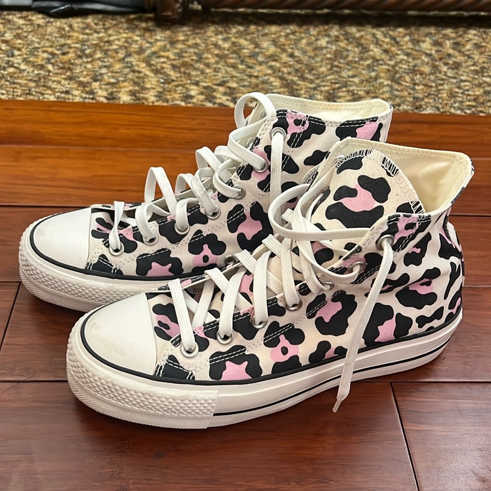 High top platform converse customized pink cheetah print